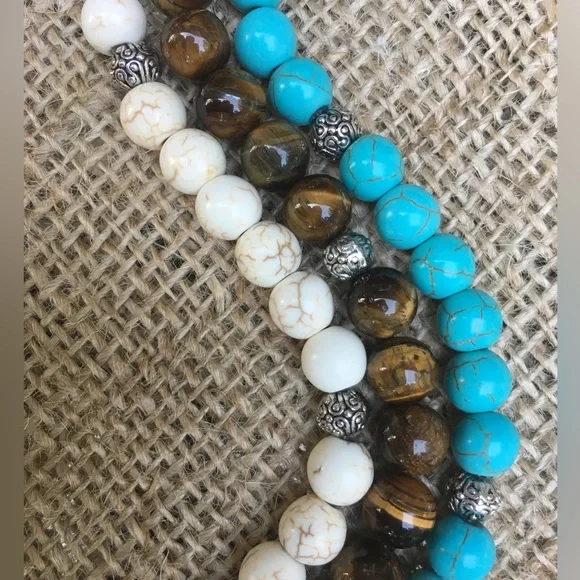 Turquoise and Tiger Eye Bracelet - Picture 5 of 7